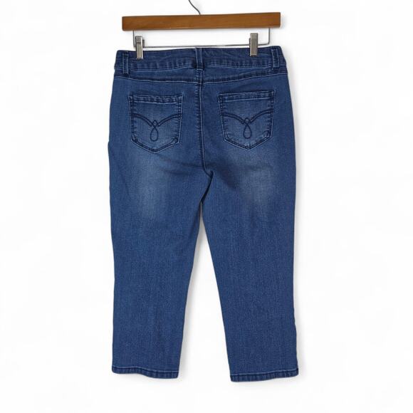 Chicos Jeans Womens 0 (30x20) Blue Crop Capri Stretch Denim Bling - Picture 2 of 9